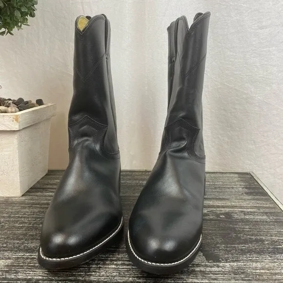 Justin 100% Leather Black Jackson Calf Height 3133 Western Cowboy Boots 7.5 NEW