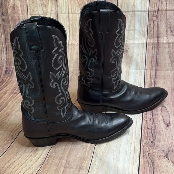 JUSTIN 1409 Western Cowboy Boots 13” Shaft Height Black Leather Men’s Size 14EE