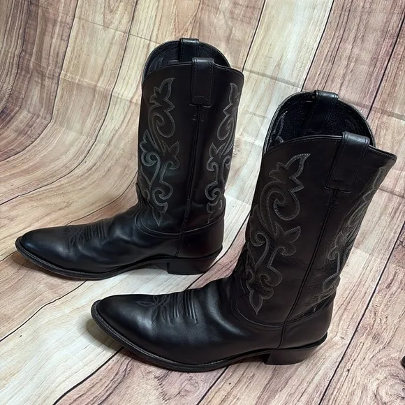 JUSTIN 1409 Western Cowboy Boots 13” Shaft Height Black Leather Men’s Size 14EE