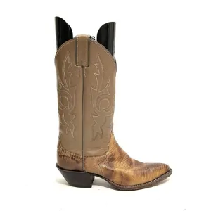 JUSTIN | Vintage 1970s unisex khaki leather reptile skin mid calf cowboy boots