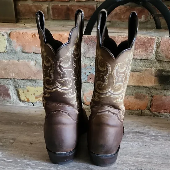 Justin Womens Leather Cowboy Western Boots w/Intricate Stitching Brown Sz 10B