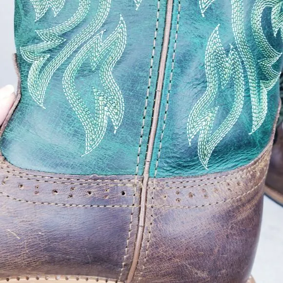 JUSTIN Work Boot BOLT 11&quot; Waterproof Embroidered Green &amp; Brown Men's Size 10.5D