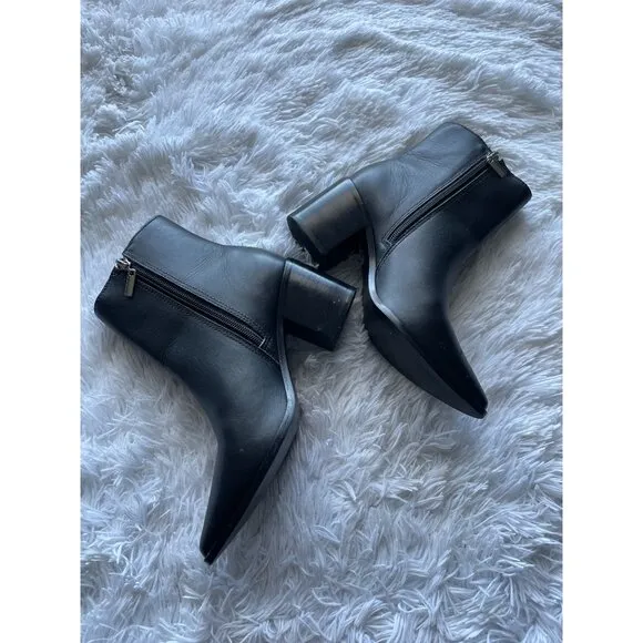 KAANAS Women's Black Leather Ankle Boots With Side Stripes &amp; Block Heel Size 6M