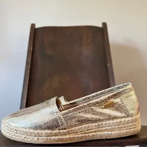 KAANAS Womens gold Metallic Espadrilles Loafers Slip On Shoes Sz US 37 or 7 NBW