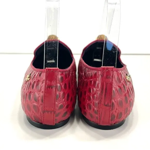 KAREN BECKMANN RED LEATHER ALLIGATOR EMBOSSED LOAFERS W/JEWELED SKULL ACCENT🆕