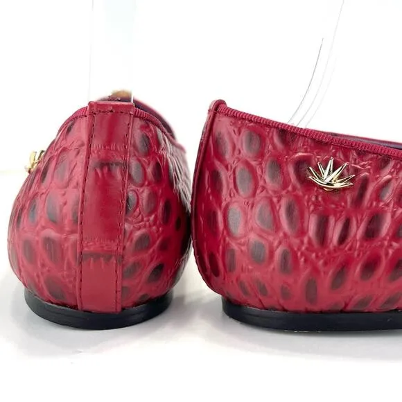 KAREN BECKMANN RED LEATHER ALLIGATOR EMBOSSED LOAFERS W/JEWELED SKULL ACCENT🆕