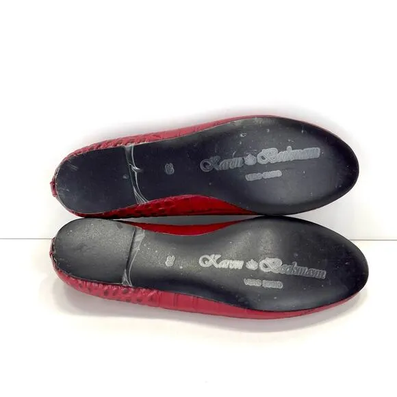 KAREN BECKMANN RED LEATHER ALLIGATOR EMBOSSED LOAFERS W/JEWELED SKULL ACCENT🆕
