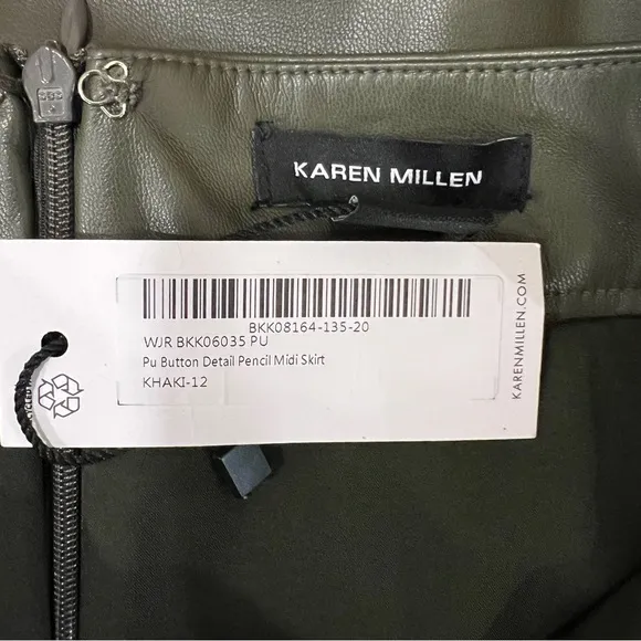 Karen Millen Vegan Military Button Pencil Midi Skirt