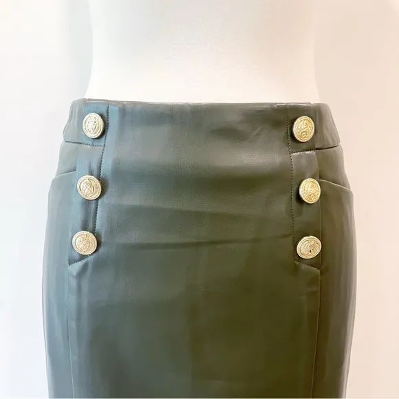 Karen Millen Vegan Military Button Pencil Midi Skirt
