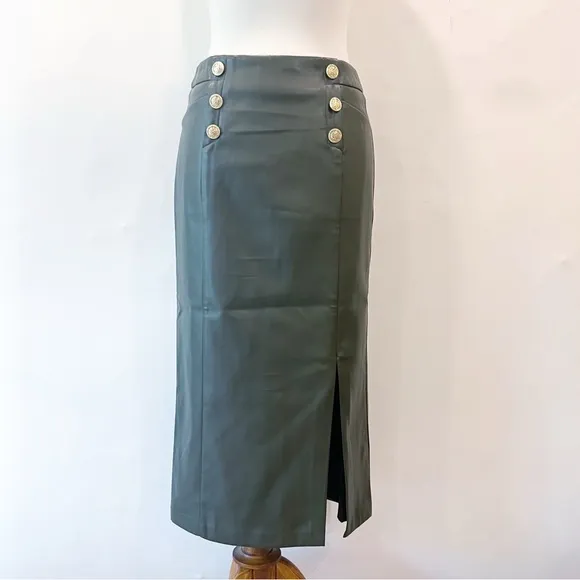 Karen Millen Vegan Military Button Pencil Midi Skirt