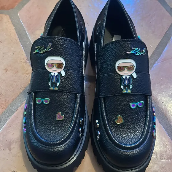 Karl Lagerfeld Black Gaston Loafers Leather size 8 New Without Tag