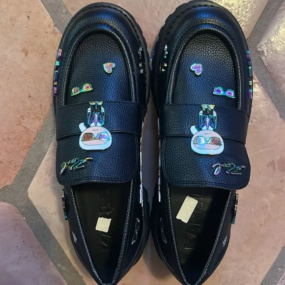 Karl Lagerfeld Black Gaston Loafers Leather size 8 New Without Tag