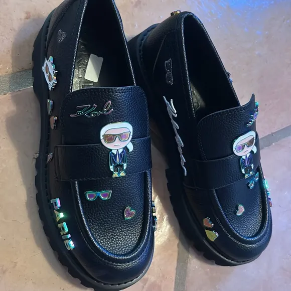 Karl Lagerfeld Black Gaston Loafers Leather size 8 New Without Tag