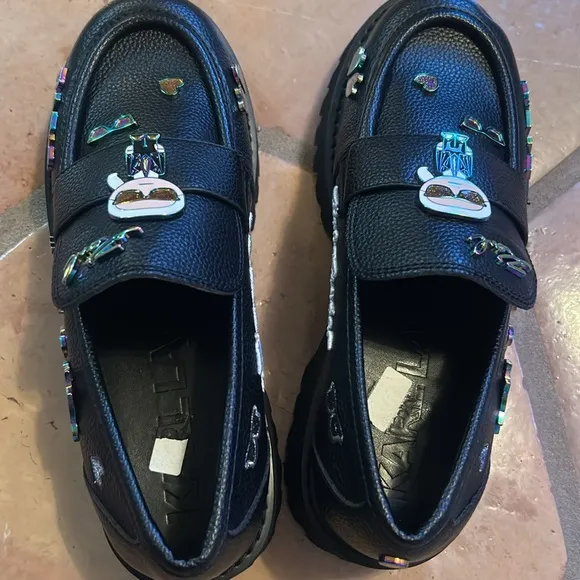 Karl Lagerfeld Black Gaston Loafers Leather size 8 New Without Tag