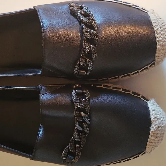 Karl Lagerfeld Paris Moxy slip on espadrilles sz7/ 37.5 black with black chain