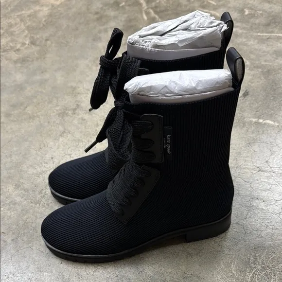 Kate Spade Black Combat Moto Boots Sturdy Lace-Up Design