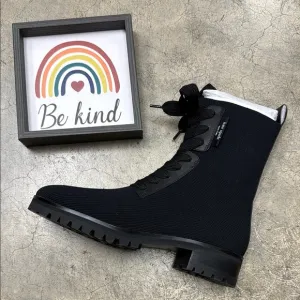 Kate Spade Black Combat Moto Boots Sturdy Lace-Up Design