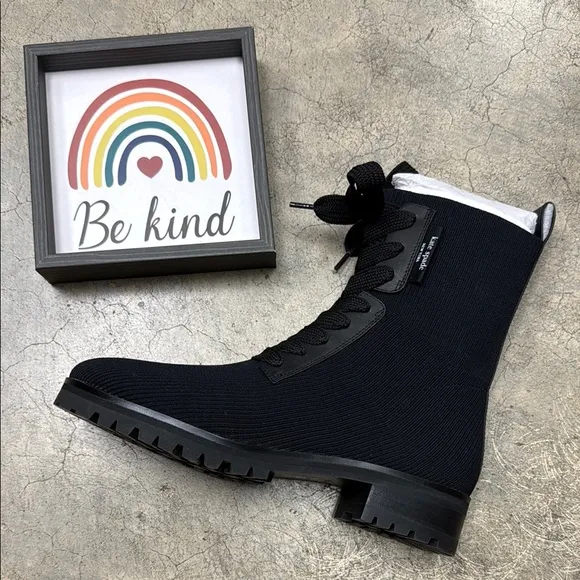 Kate Spade Black Combat Moto Boots Sturdy Lace-Up Design