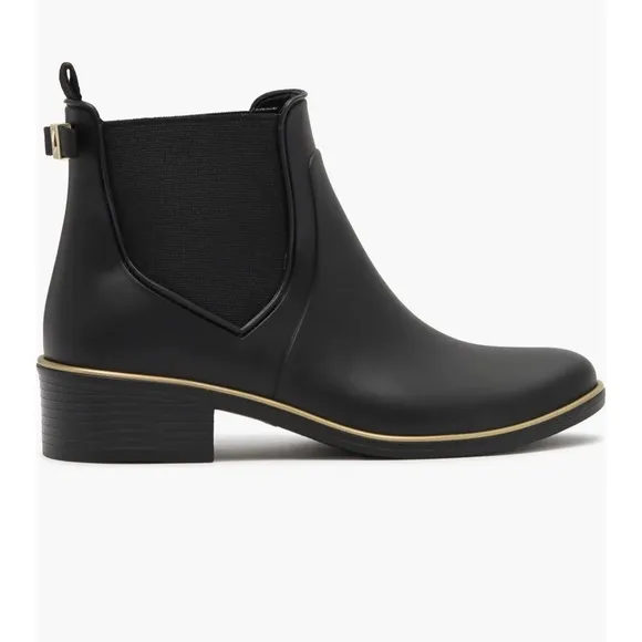 KATE SPADE New York Solstice Rain Ankle Boots Size 7 Black Gold