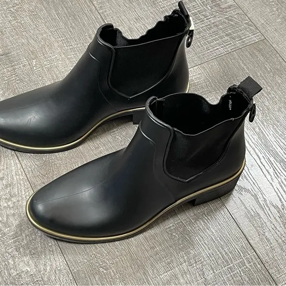 KATE SPADE New York Solstice Rain Ankle Boots Size 7 Black Gold