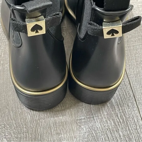 KATE SPADE New York Solstice Rain Ankle Boots Size 7 Black Gold