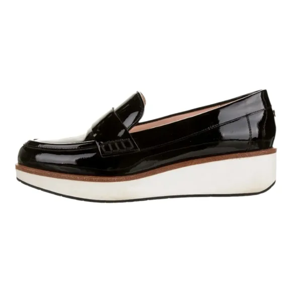 Kate Spade Priya Platform Wedge Oxford Patent Leather Loafers In Black Size 10.5