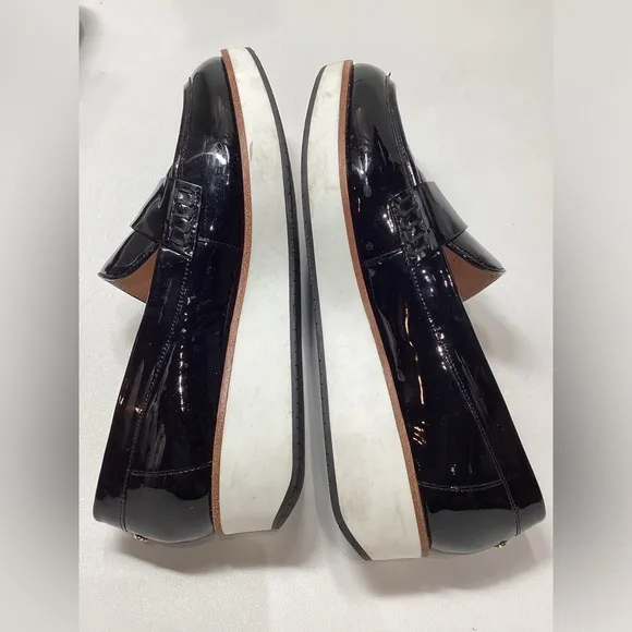 Kate Spade Priya Platform Wedge Oxford Patent Leather Loafers In Black Size 10.5