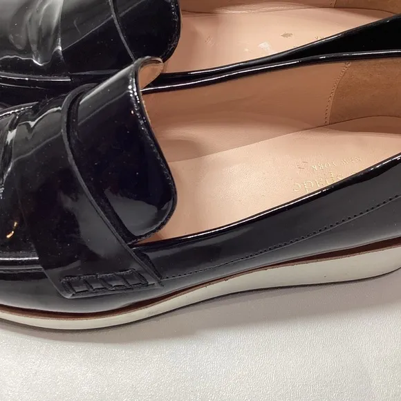 Kate Spade Priya Platform Wedge Oxford Patent Leather Loafers In Black Size 10.5