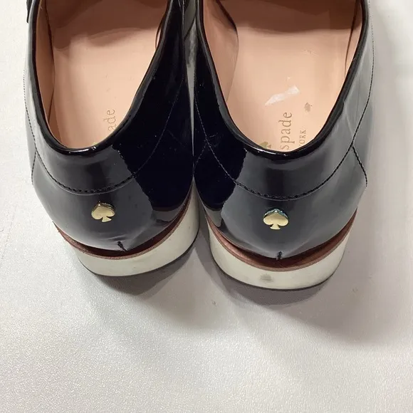 Kate Spade Priya Platform Wedge Oxford Patent Leather Loafers In Black Size 10.5