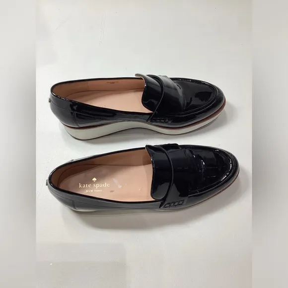 Kate Spade Priya Platform Wedge Oxford Patent Leather Loafers In Black Size 10.5