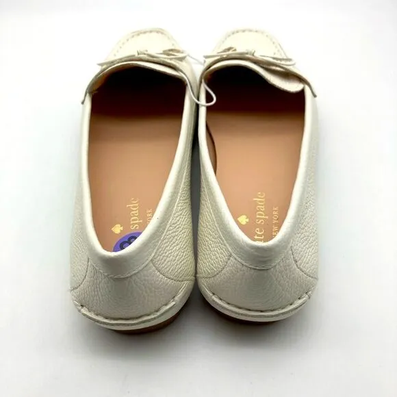 Kate Spade Sheshire Tie White Pebble Leather Bow Loafers Size 8,5B Like New