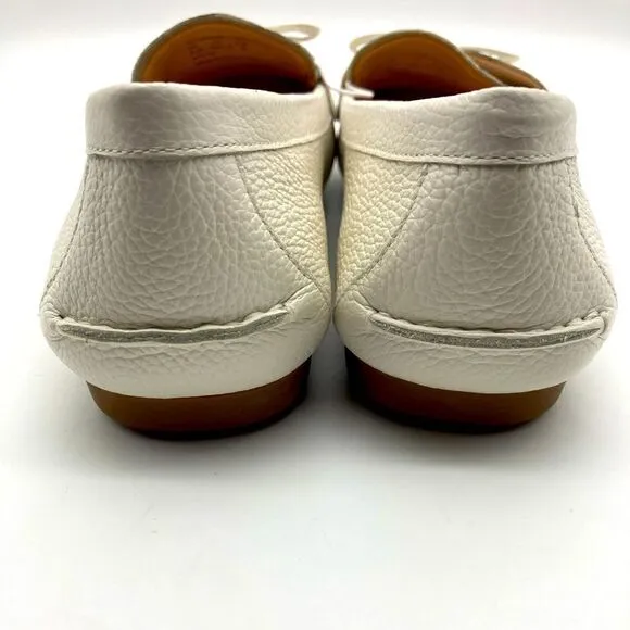 Kate Spade Sheshire Tie White Pebble Leather Bow Loafers Size 8,5B Like New