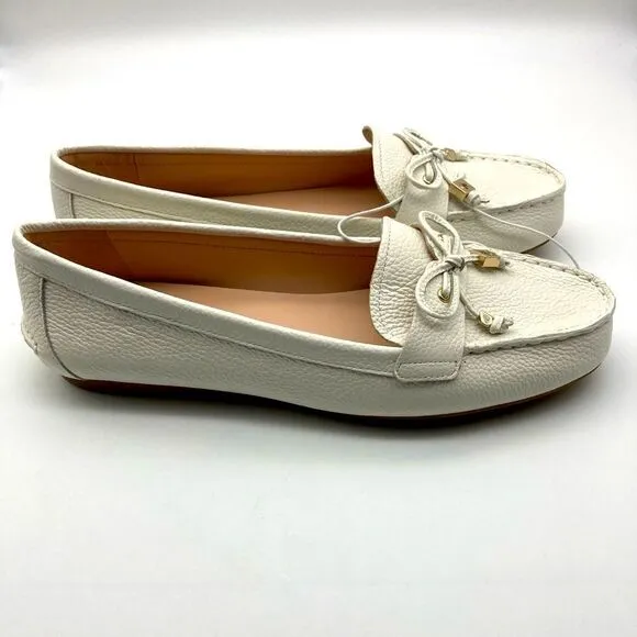 Kate Spade Sheshire Tie White Pebble Leather Bow Loafers Size 8,5B Like New