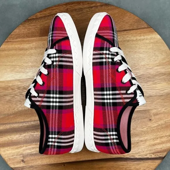 Kate Spade Vale Women’s Pink/Red Plaid Canvas Sneakers  Size 8