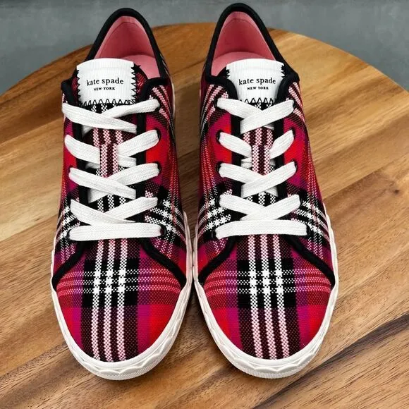 Kate Spade Vale Women’s Pink/Red Plaid Canvas Sneakers  Size 8