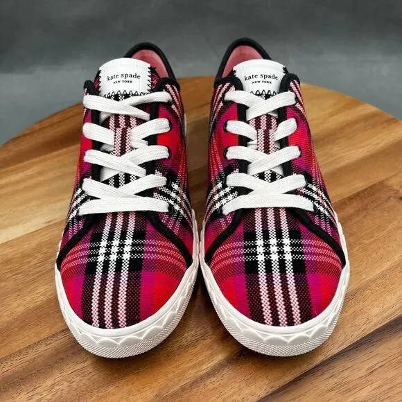 Kate Spade Vale Women’s Pink/Red Plaid Canvas Sneakers  Size 8