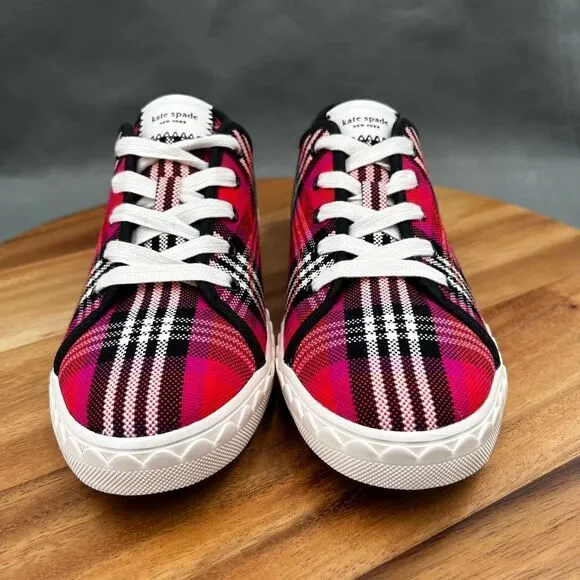Kate Spade Vale Women’s Pink/Red Plaid Canvas Sneakers  Size 8
