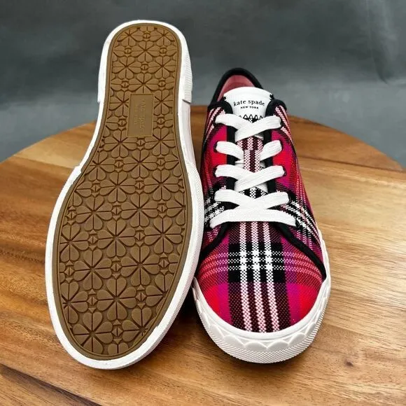 Kate Spade Vale Women’s Pink/Red Plaid Canvas Sneakers  Size 8