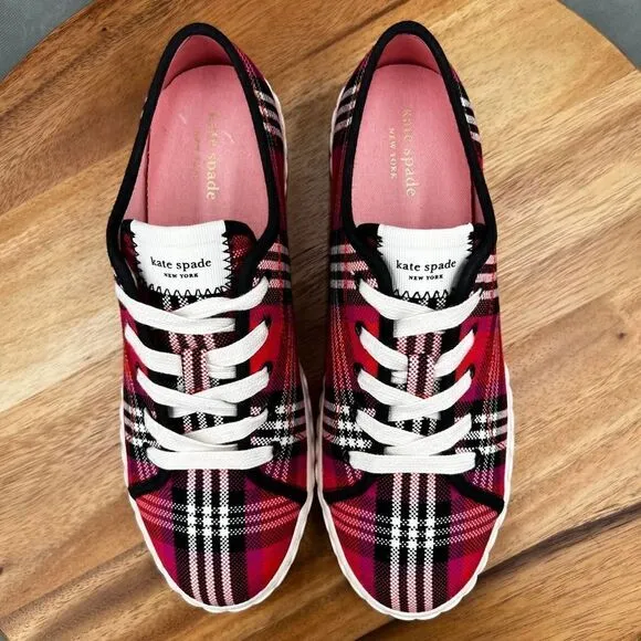 Kate Spade Vale Women’s Pink/Red Plaid Canvas Sneakers  Size 8