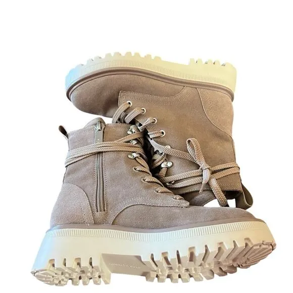Kenneth Cole Radell Lace Up Suede Combat Boots Lug Sole NEW Size 6