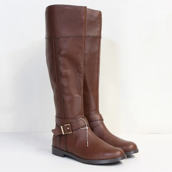 Kenneth Cole Women's Brown Buckle Accent with Gold Heel Riding Boot Size 6 NWOT