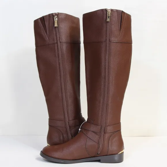Kenneth Cole Women's Brown Buckle Accent with Gold Heel Riding Boot Size 6 NWOT