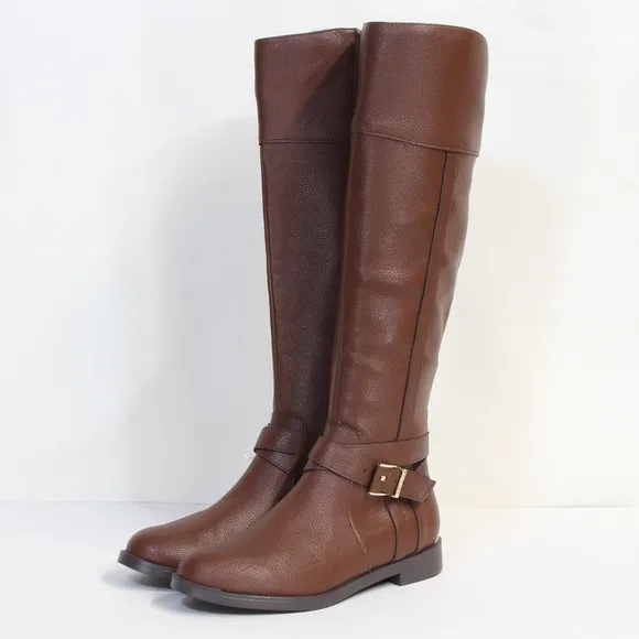 Kenneth Cole Women's Brown Buckle Accent with Gold Heel Riding Boot Size 6 NWOT