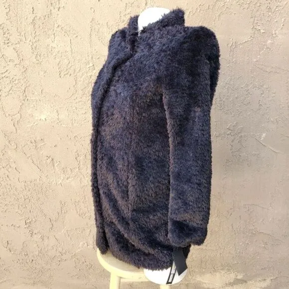 Kenneth Cole New York Black Button Front Teddy Coat