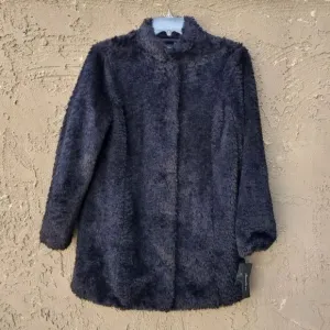 Kenneth Cole New York Black Button Front Teddy Coat
