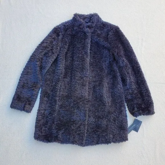 Kenneth Cole New York Black Button Front Teddy Coat