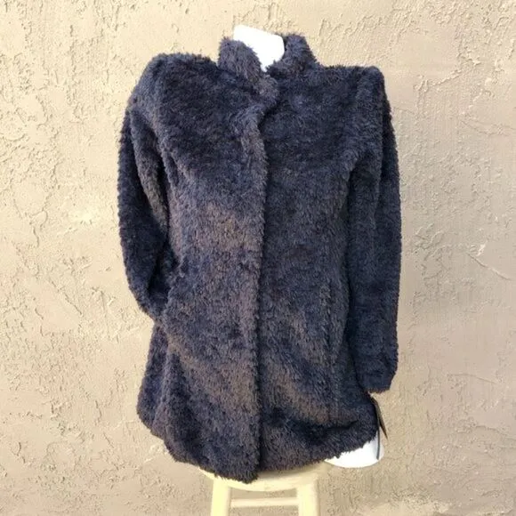Kenneth Cole New York Black Button Front Teddy Coat