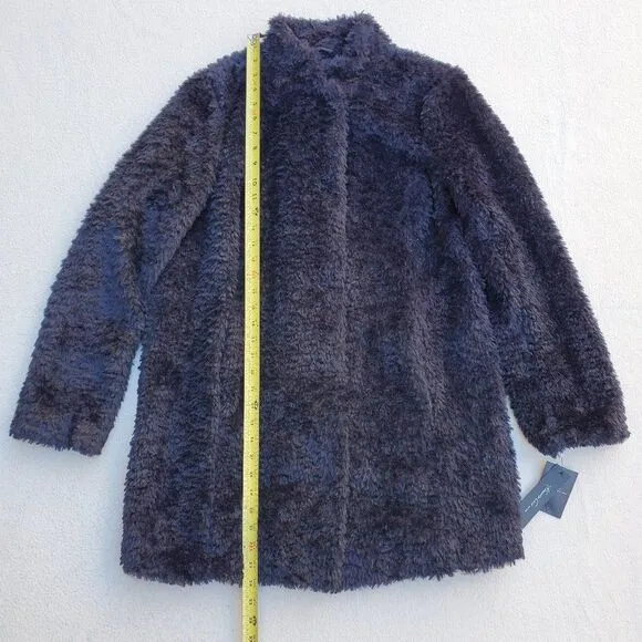 Kenneth Cole New York Black Button Front Teddy Coat