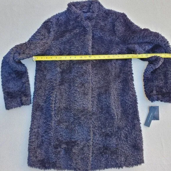 Kenneth Cole New York Black Button Front Teddy Coat