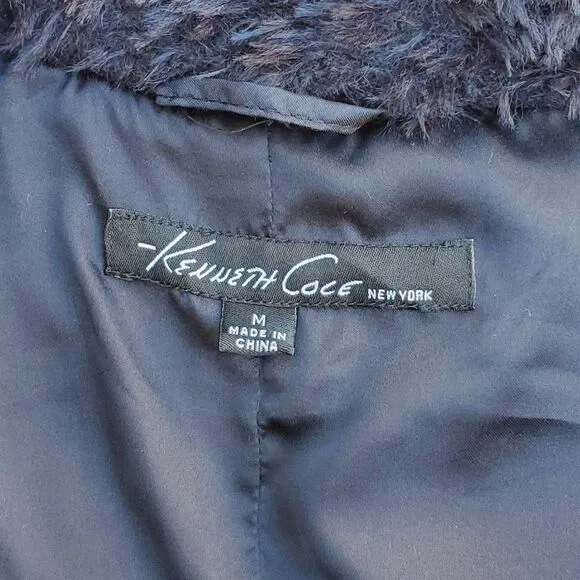 Kenneth Cole New York Black Button Front Teddy Coat